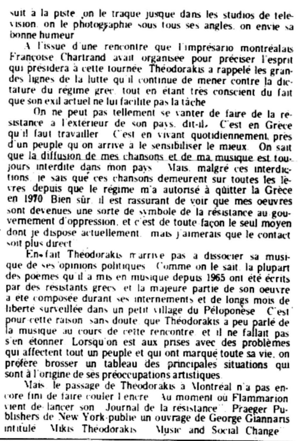 Learning about Theodorakis in Canada  Article,27/10/1972, 